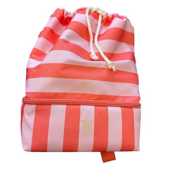 VICTORIA'S SECRET Pink Striped Backpack Bag with Cooler NEW - Picture 1 of 9